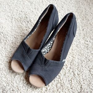 Toms Women's Peep Toe Canvas Wedge Shoes